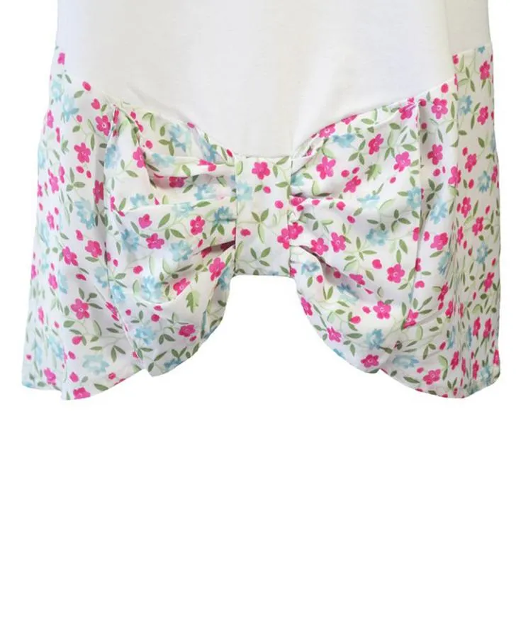 White Top with Ditsy Print Bow Detail