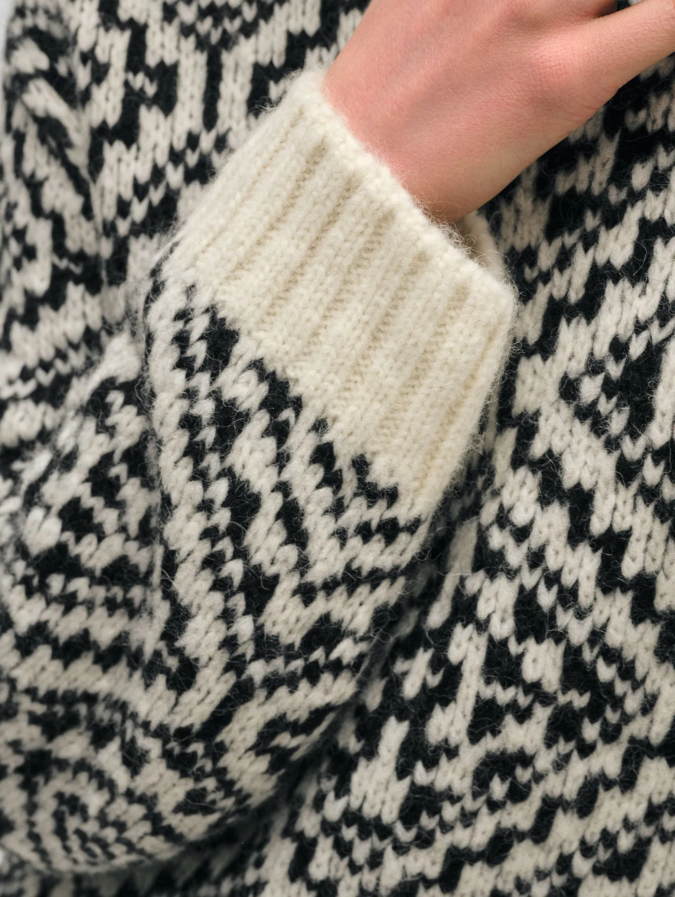 White   Warren - Plush Alpaca Blend Nordic Crewneck in Ivory/Black