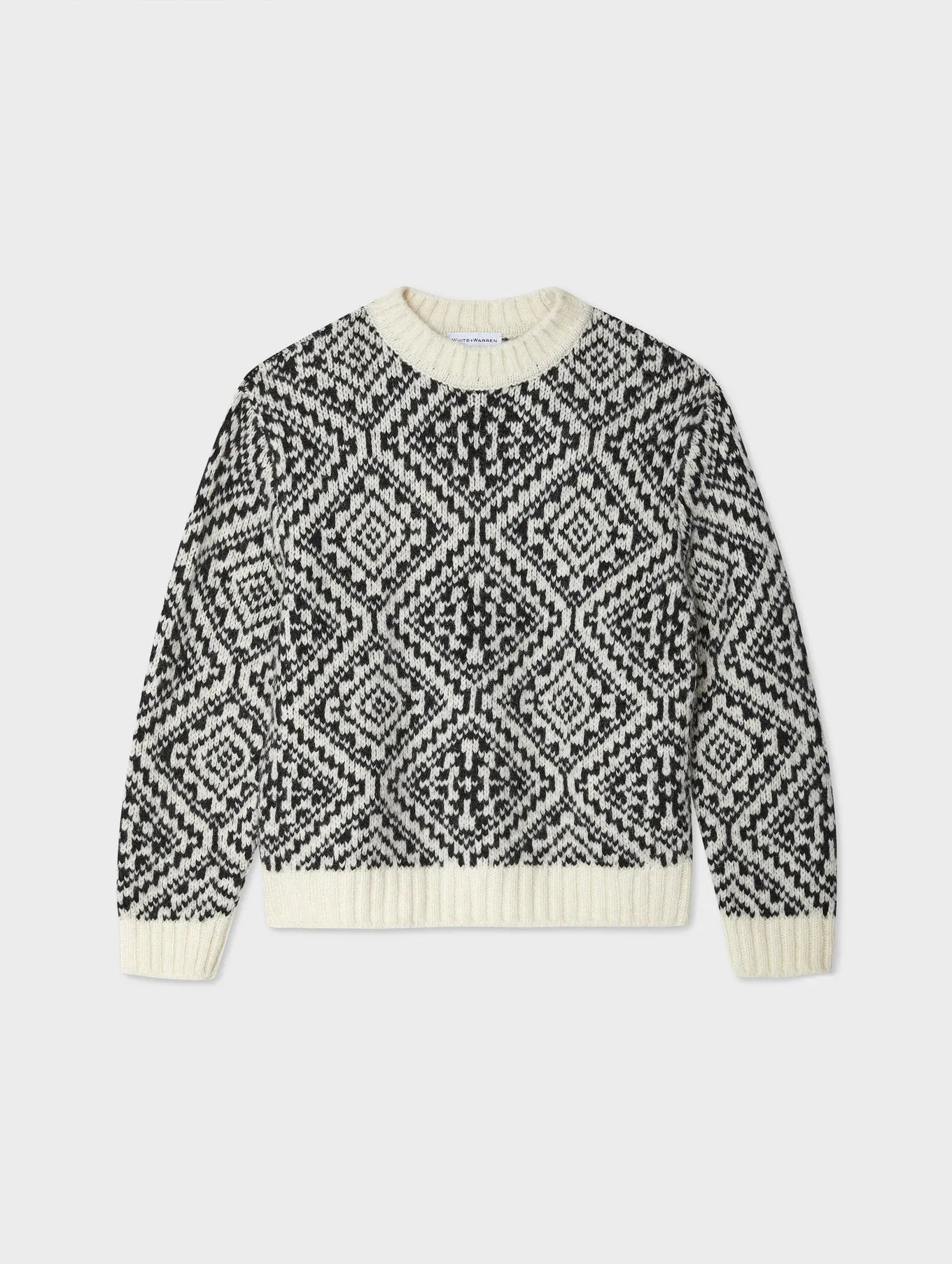 White   Warren - Plush Alpaca Blend Nordic Crewneck in Ivory/Black
