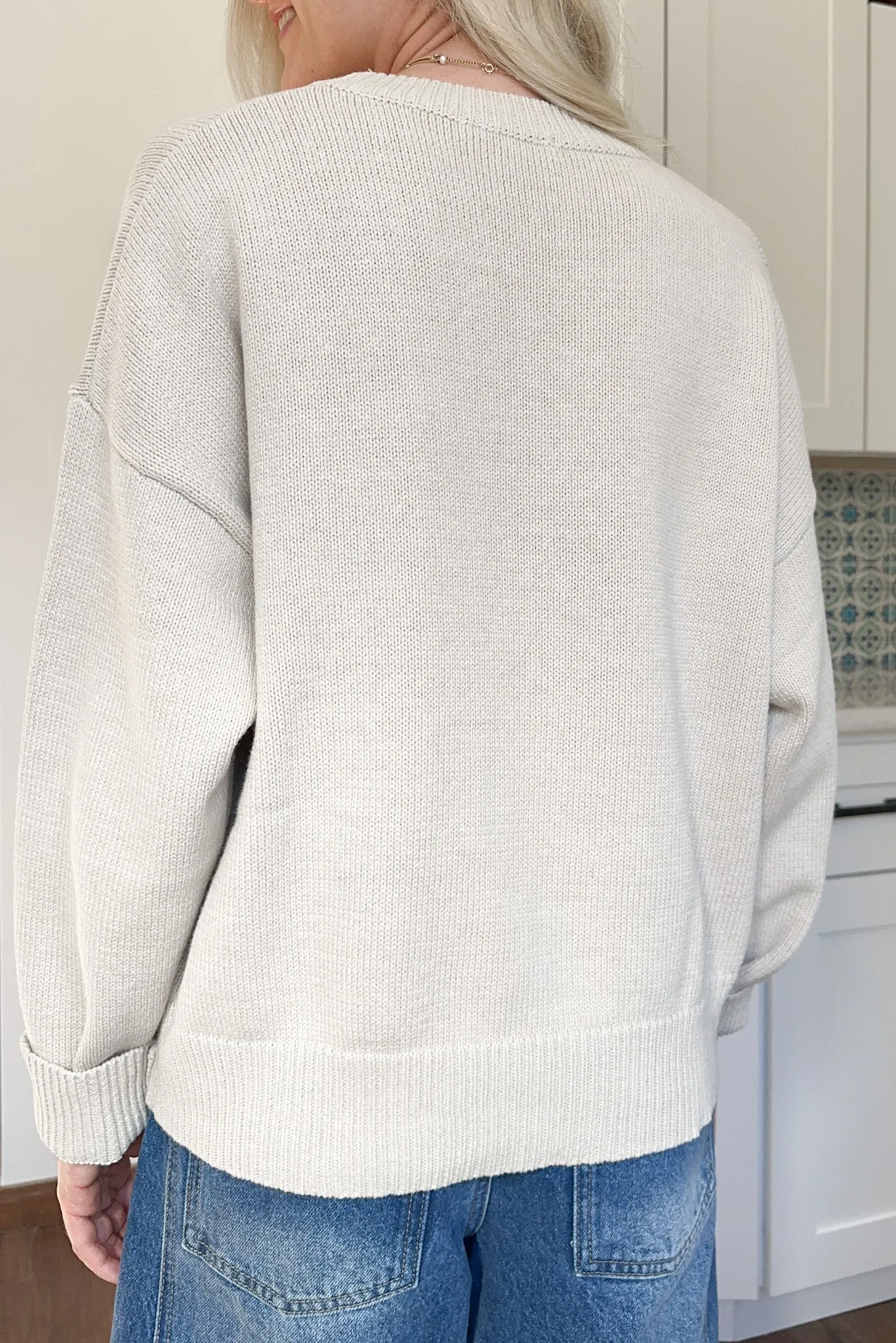 Winnie Crew Neck Teddy Bear Sweater in Cream