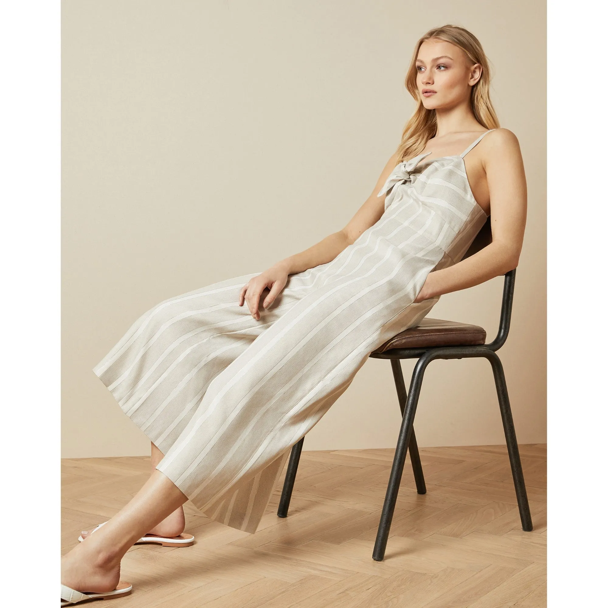 Women Daceyy-Linen Striped Jumpsuit - Ivory