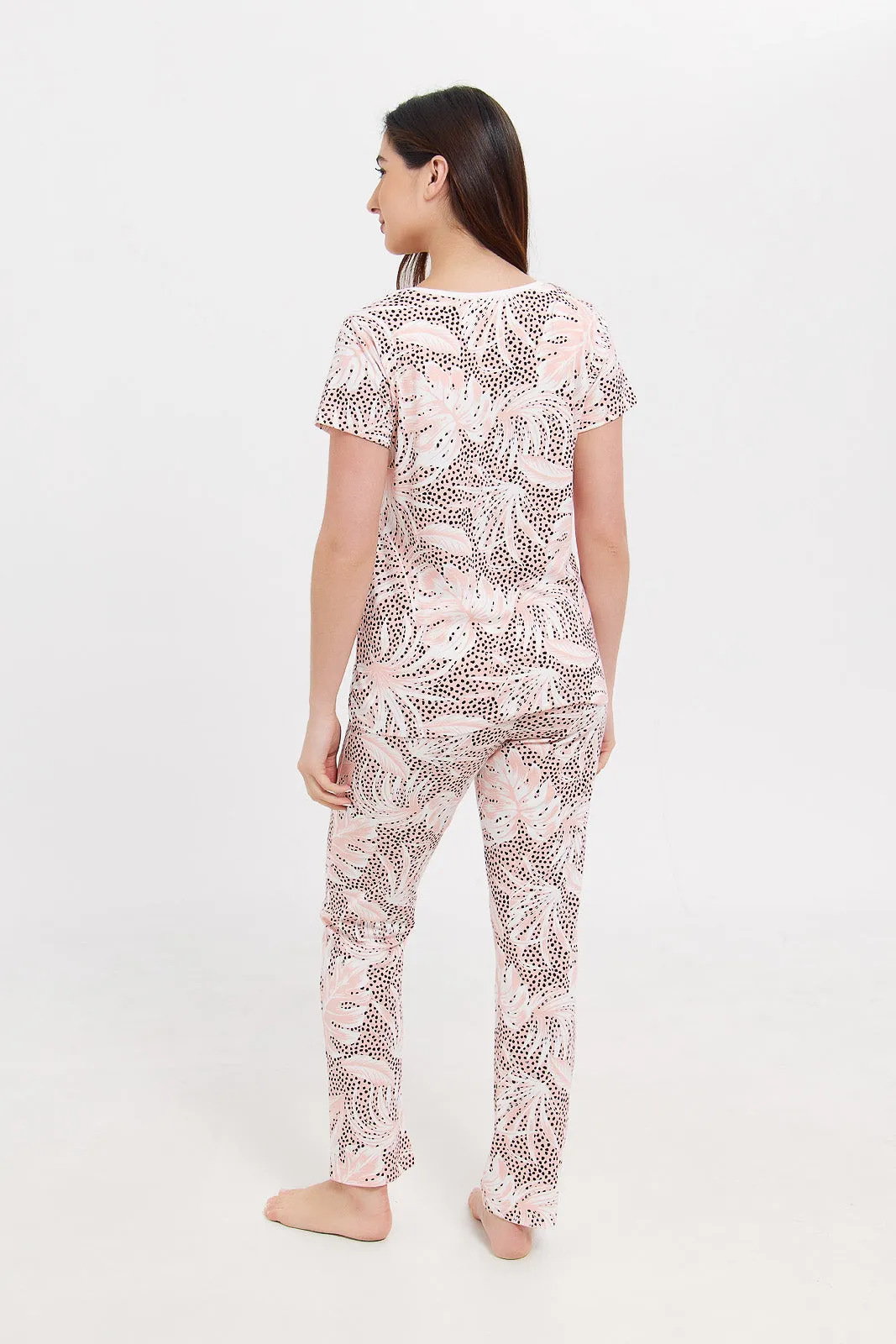 Women Pink Printed Pyjama Set (2 Piece)