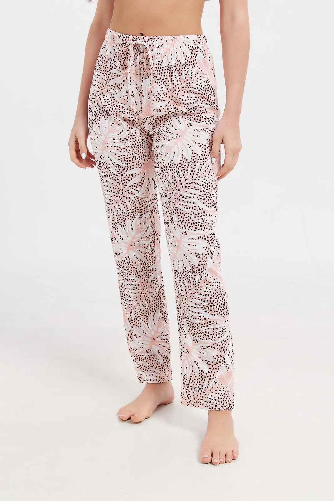 Women Pink Printed Pyjama Set (2 Piece)