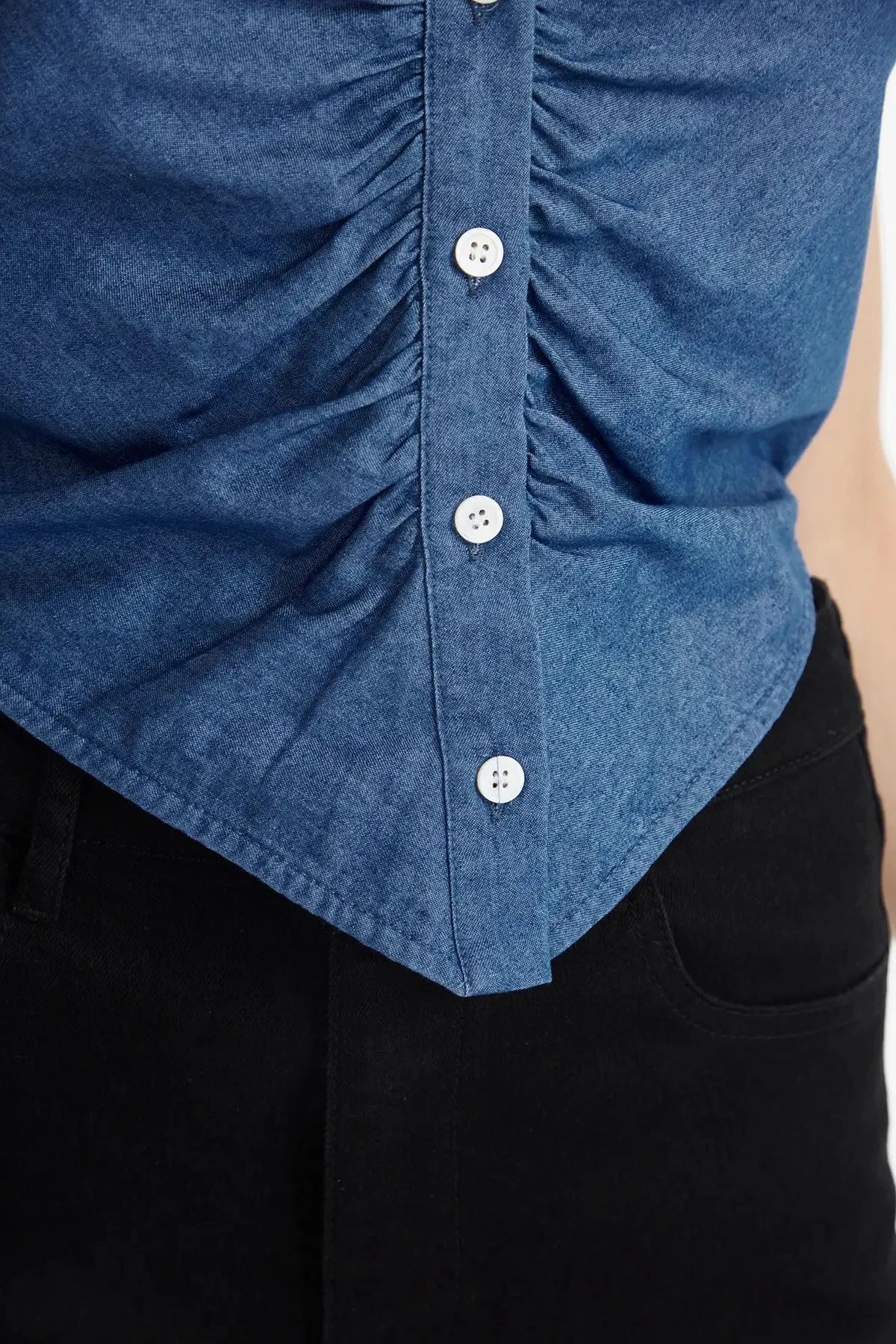 Women's Backless Collar Halter Neck Denim Top