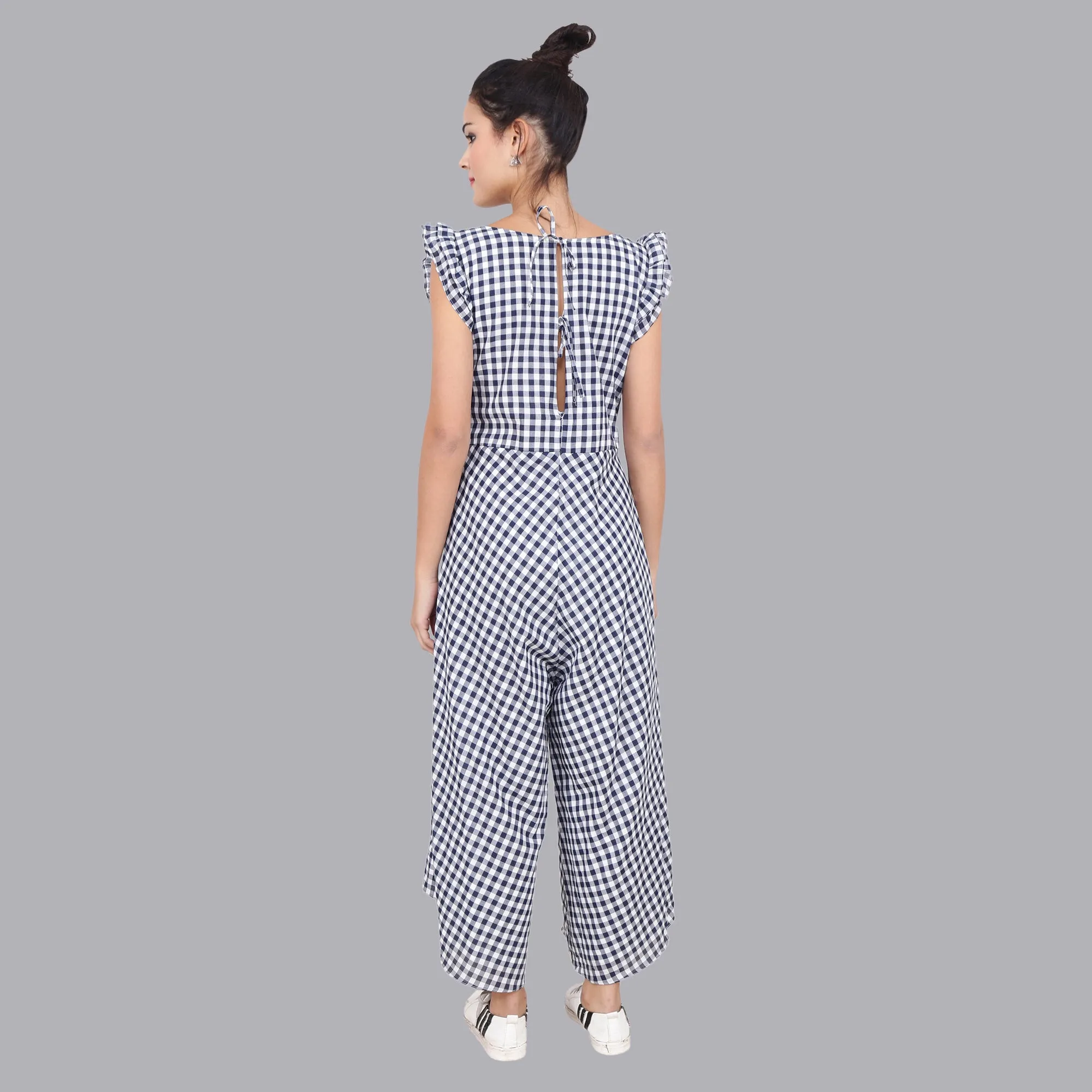 Women's Blue Plaid Jumpsuit