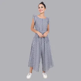 Women's Blue Plaid Jumpsuit