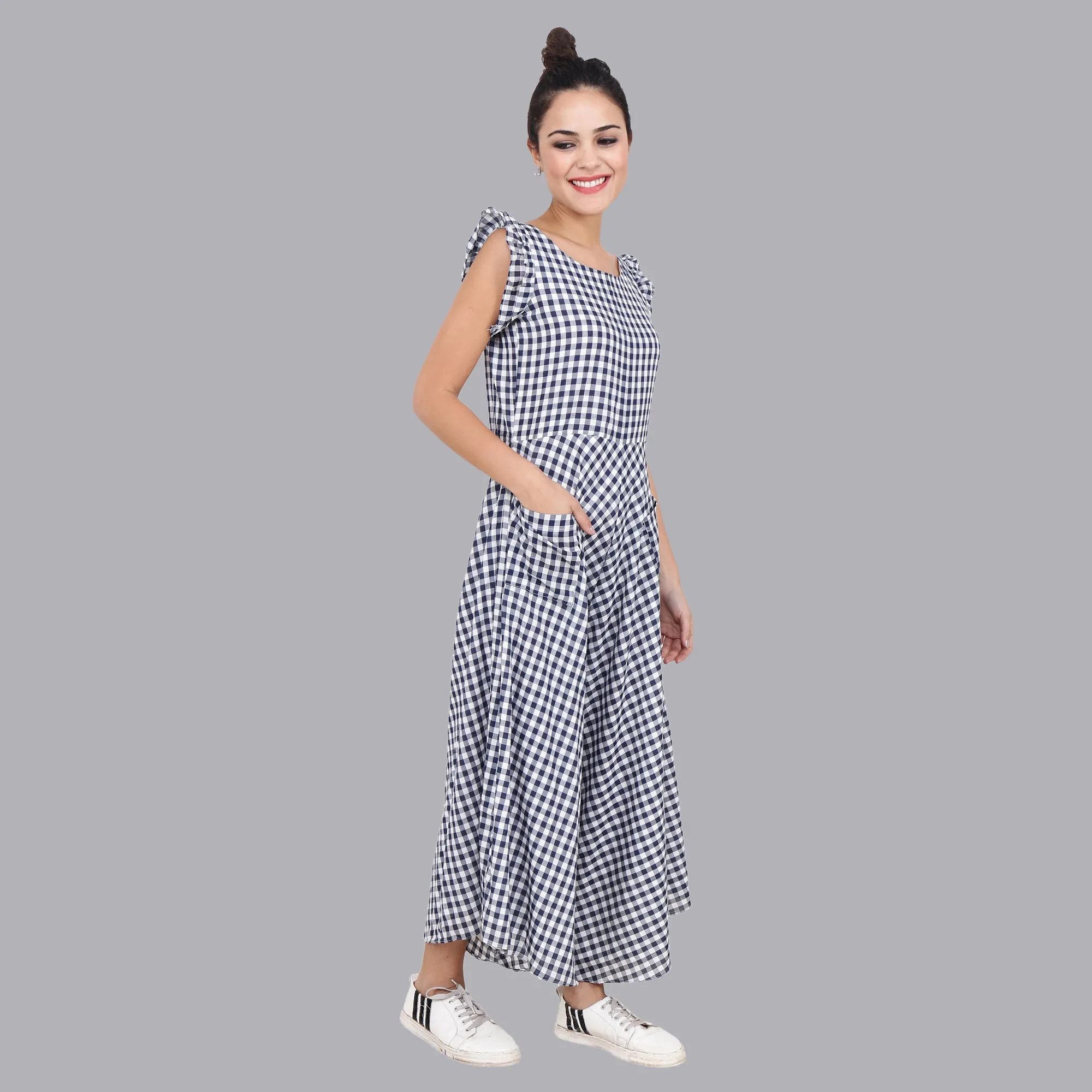 Women's Blue Plaid Jumpsuit
