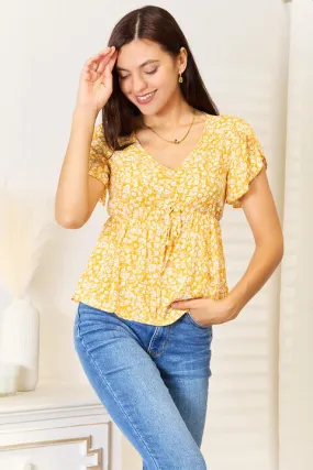 Women's Double Take Floral Petal Sleeve Babydoll Top