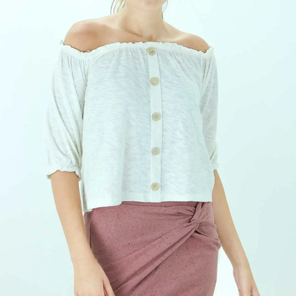 Women's Off-Shoulder Casual Top,Off White