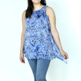 Women's Printed Chiffon Casual Top,White/Blue
