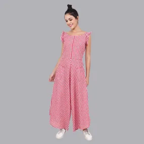 Women's Red Plaid Jumpsuit