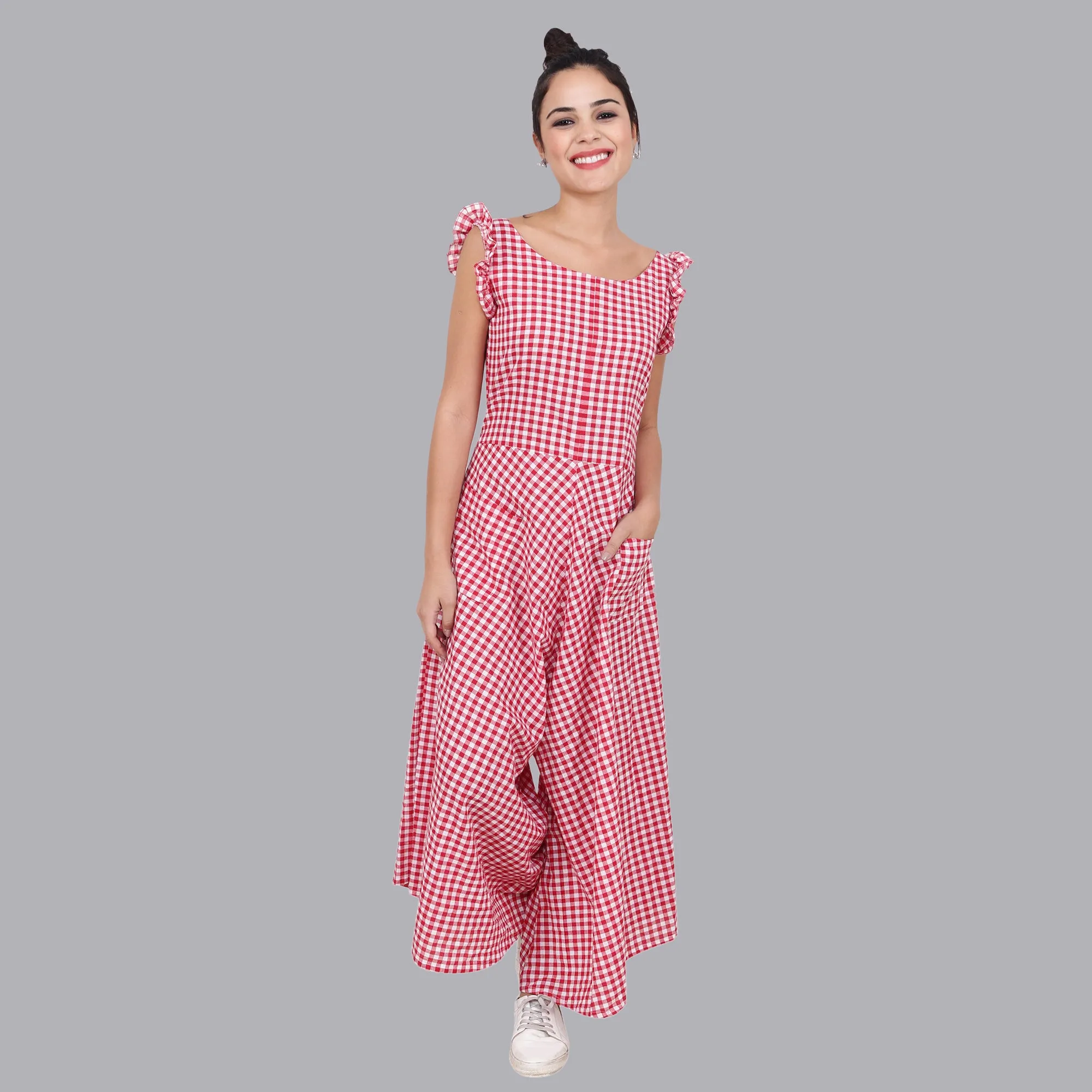 Women's Red Plaid Jumpsuit