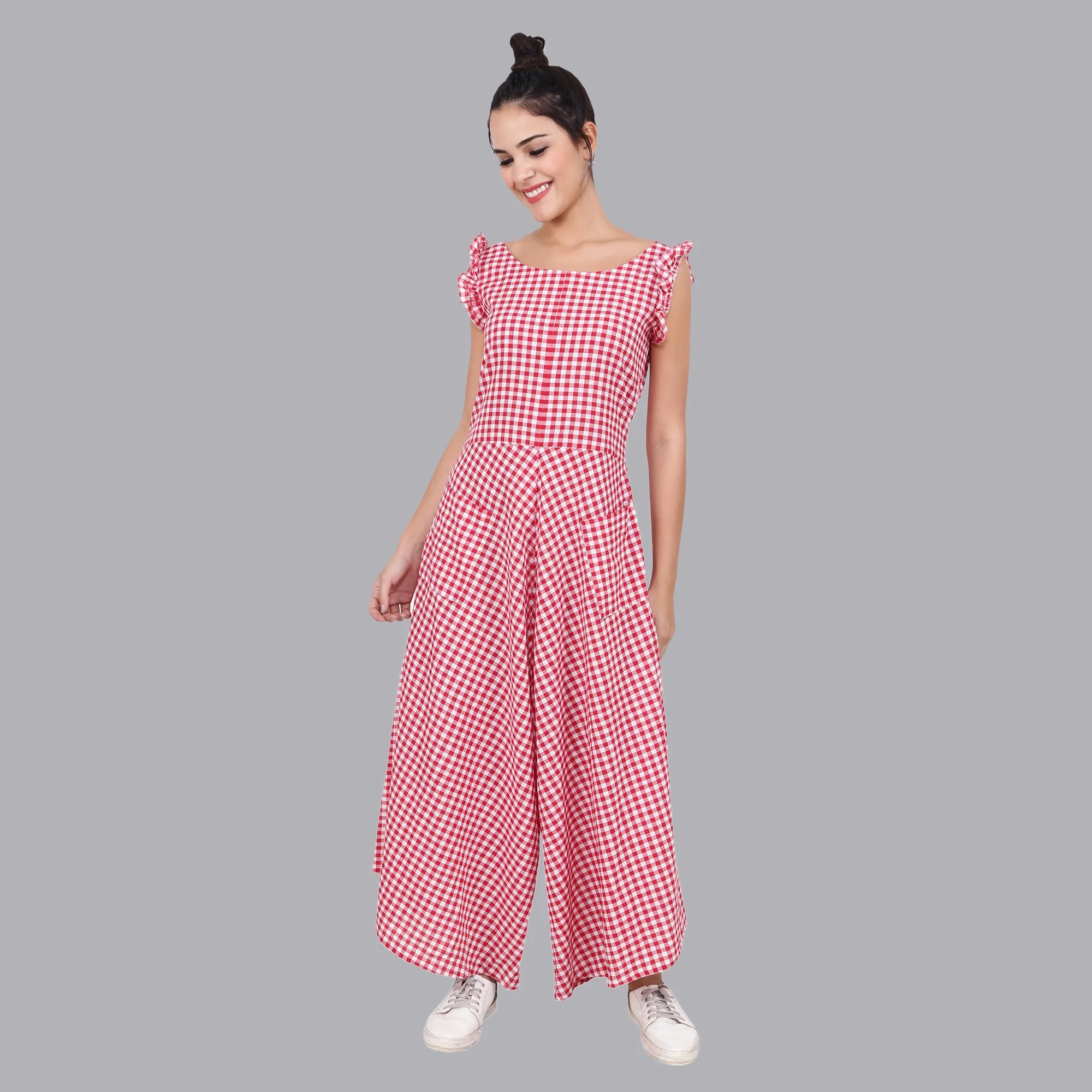 Women's Red Plaid Jumpsuit