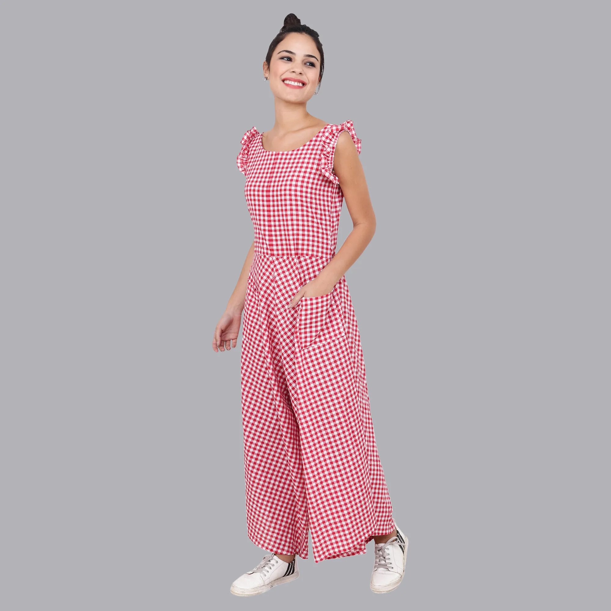 Women's Red Plaid Jumpsuit