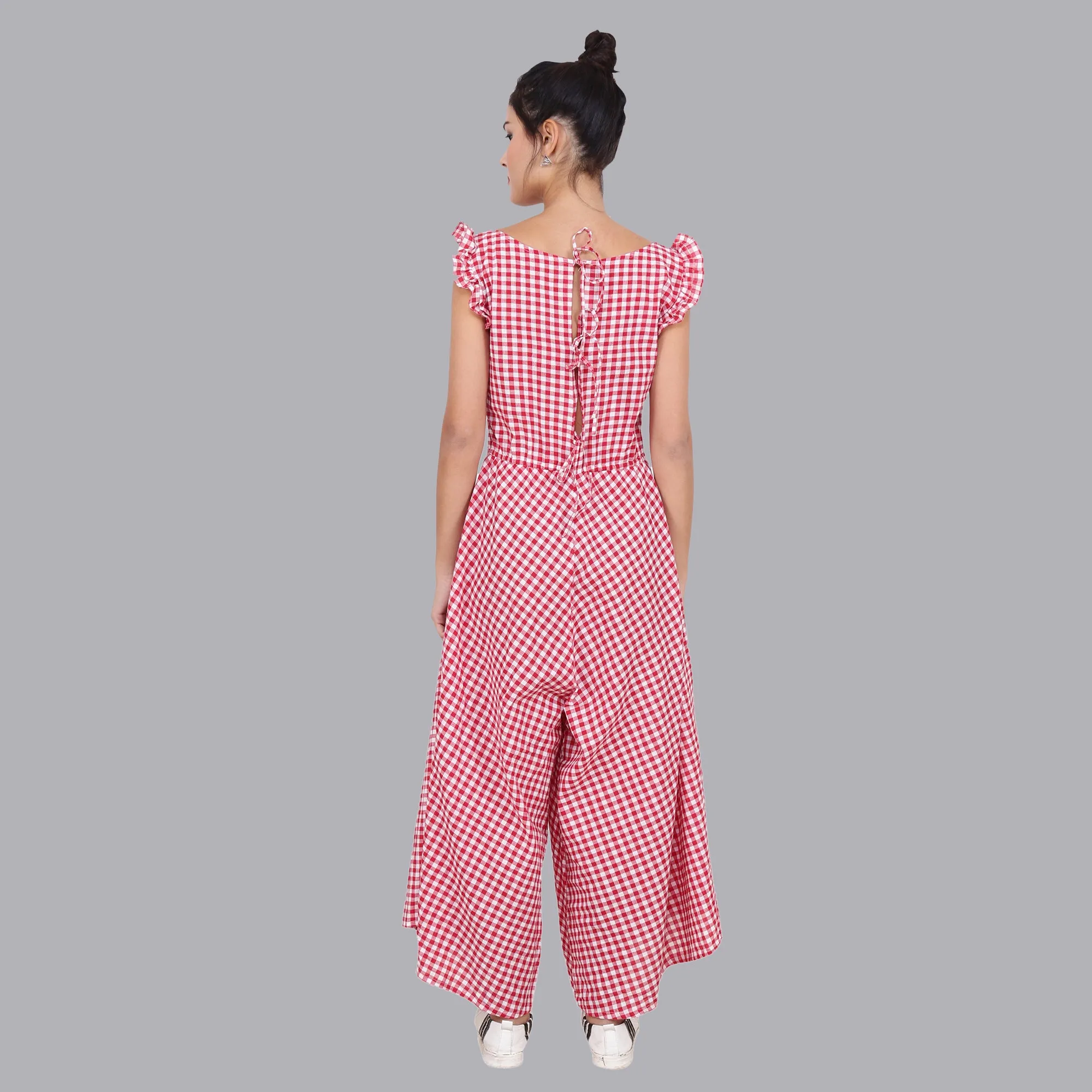Women's Red Plaid Jumpsuit
