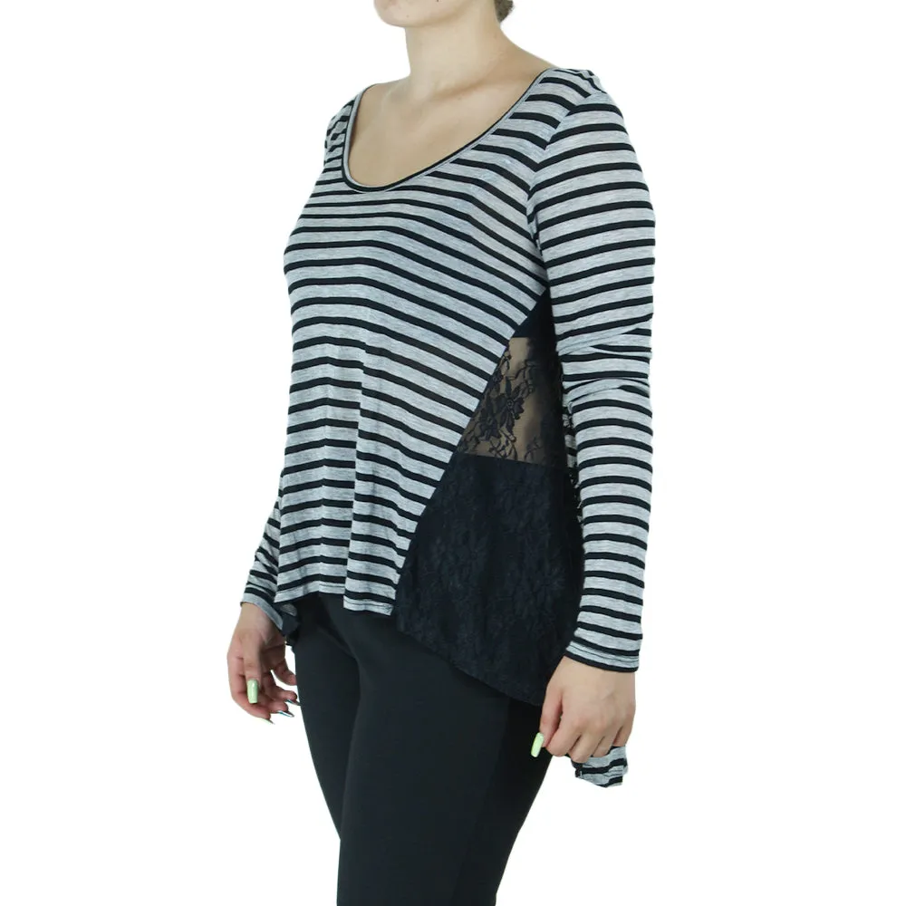 Women's Striped Casual Top,Grey/Black