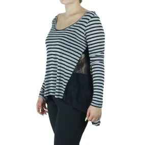 Women's Striped Casual Top,Grey/Black