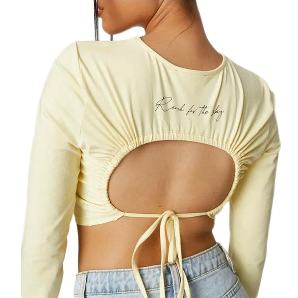Women's Tie Back  Crop Top,Yellow
