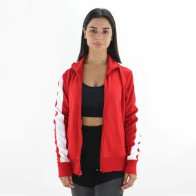 Women's Zip Striped-Sleeve Track Jacket,Red
