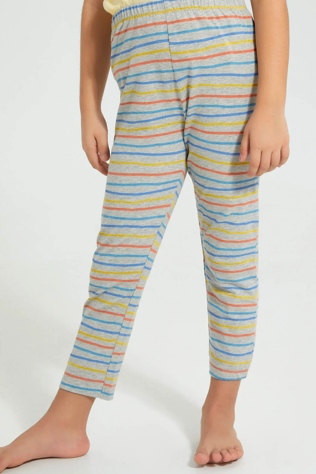 Yellow And Grey Stripe Pyjama Set (2 Piece)