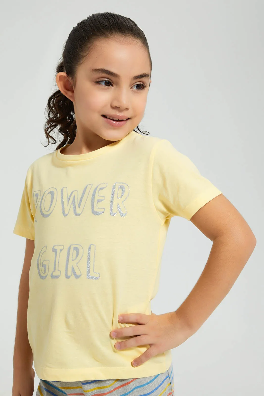 Yellow And Grey Stripe Pyjama Set (2 Piece)