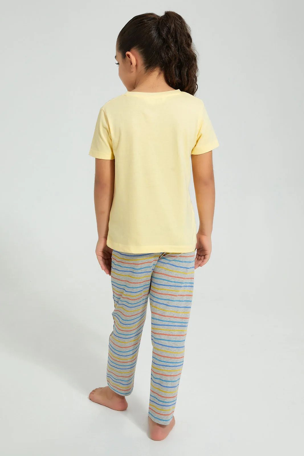Yellow And Grey Stripe Pyjama Set (2 Piece)