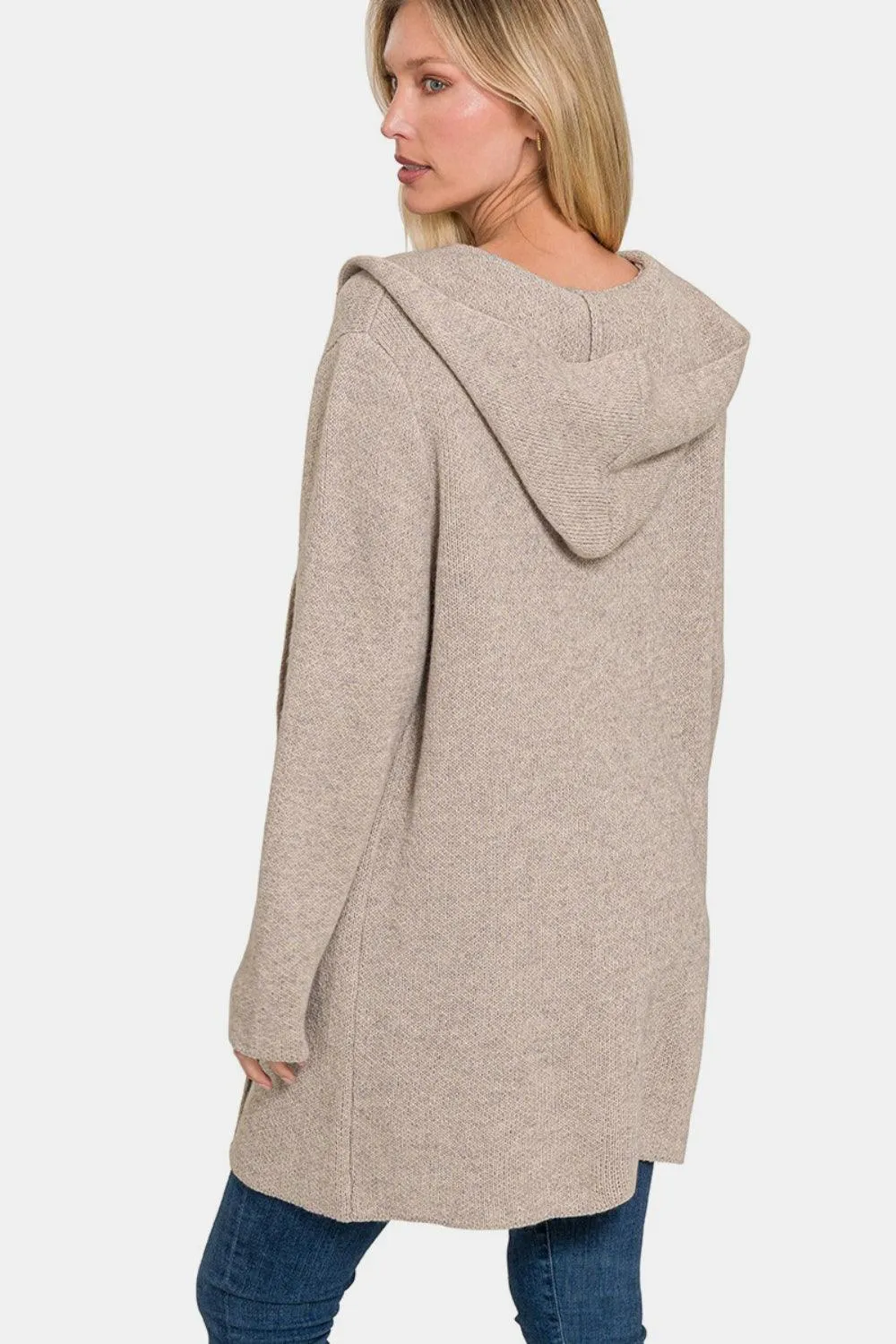 Zenana Cardigan Hooded Open Front Sweater Outwear