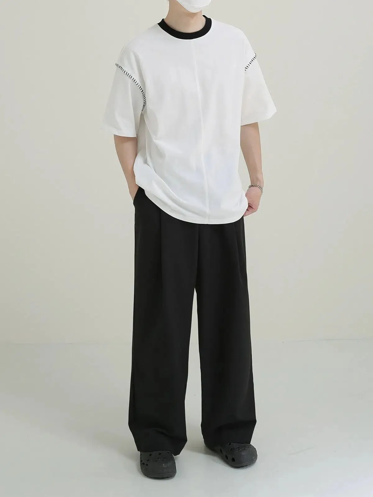 Zhou Contrast Neckline & Shoulder Line T-Shirt
