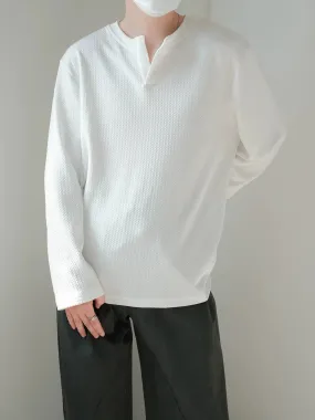 Zhou Henry Collar Textured Long Sleeve T-Shirt